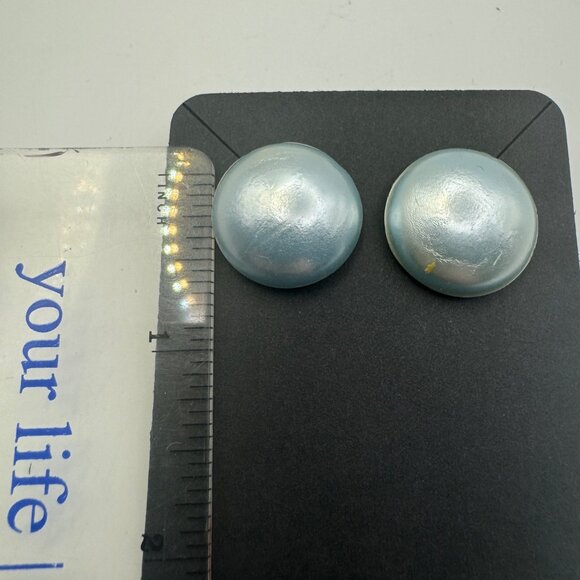 Vintage Light Blue Round  Dome Post Back Earrings - Picture 5 of 6